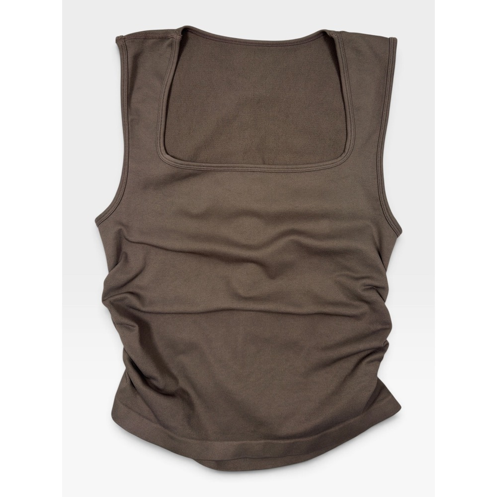 OQQ Square Neck Seamless Ribbed Tank Top | Size M | Brown / Taupe